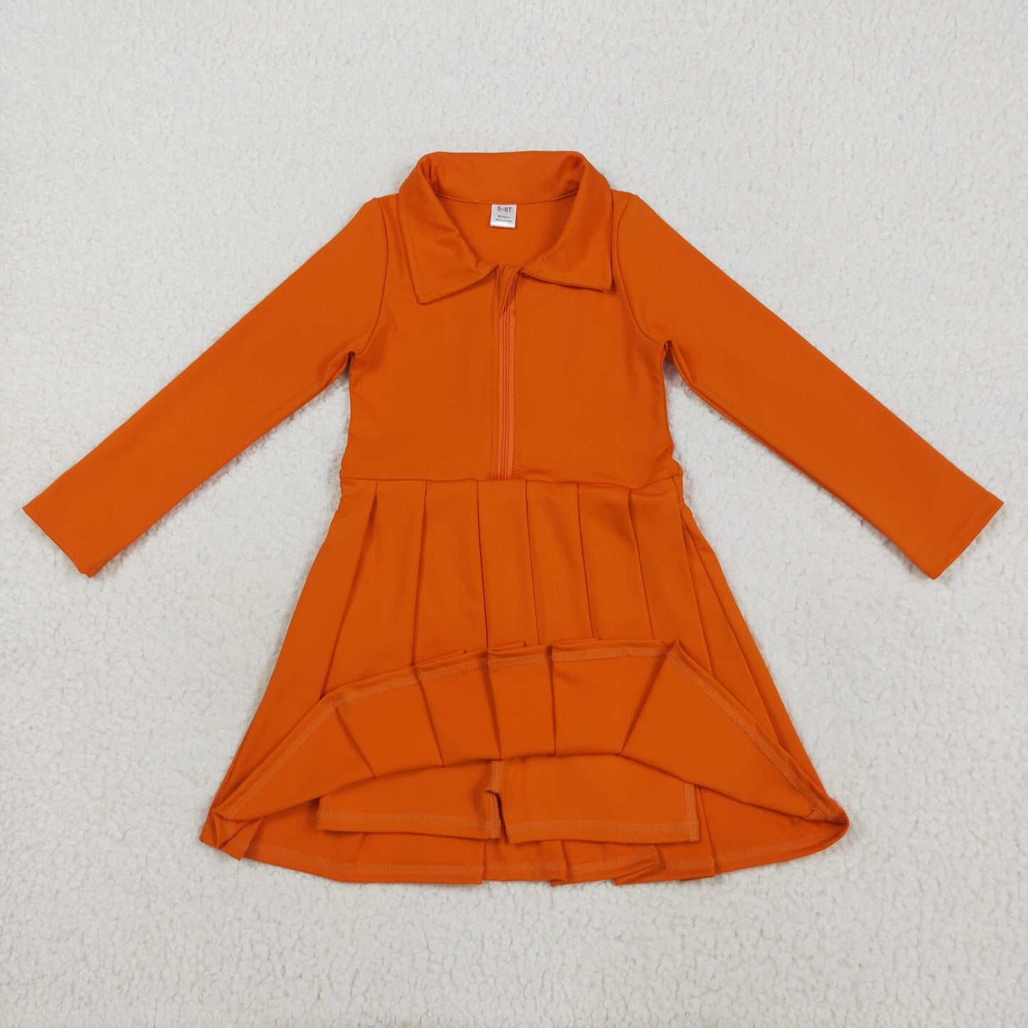 RTS NO MOQ（In Stock) GLD1149 Solid orange zippered long-sleeved yoga dress