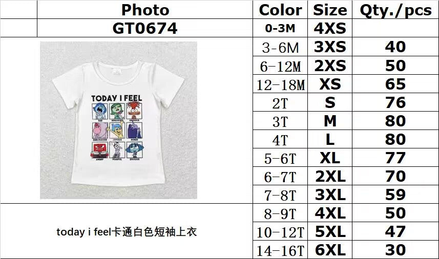 rts no moq GT0674 Today i Feel Cartoon White Short Sleeve Top