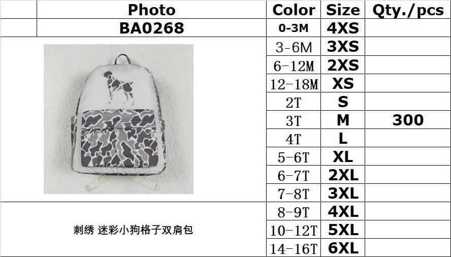 rts no moq BA0268 Embroidered camouflage puppy plaid backpack