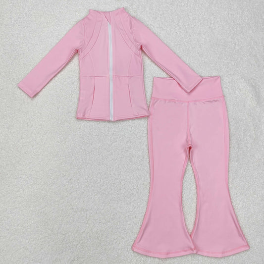 RTS NO MOQ ETA 5/7days arrived GT0683+P0576 Light pink yoga wear zipper long-sleeved top trousers