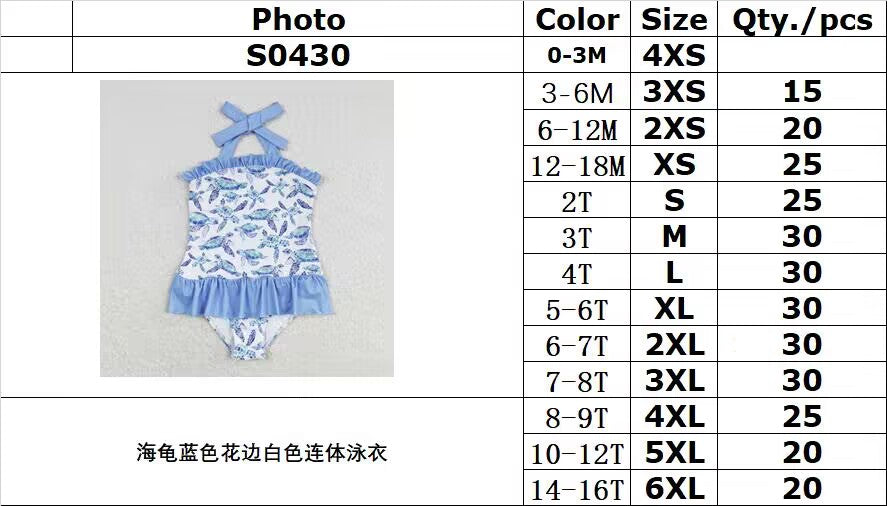 rts no moq S0430 Sea turtle blue lace white one-piece swimsuit