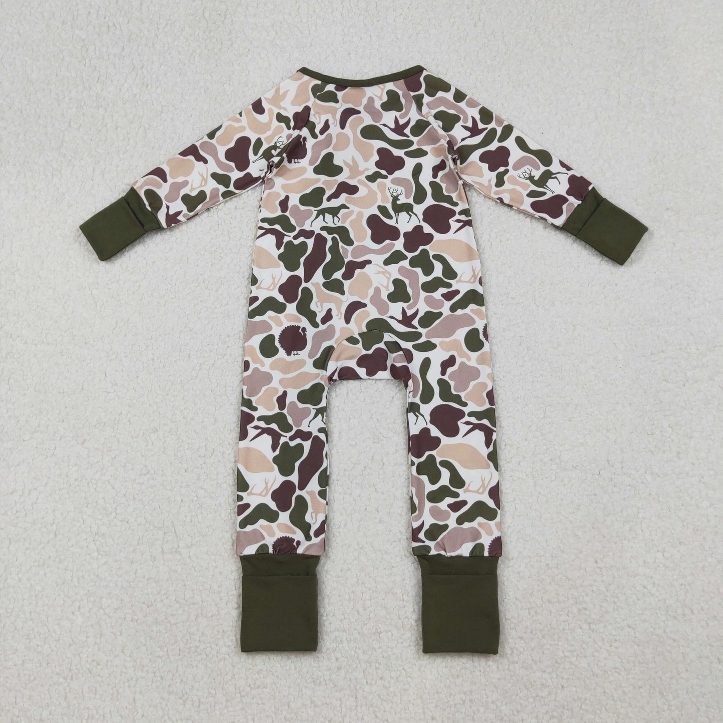 RTS NO MOQ（In Stock) LR2590 Duck and puppy camouflage zippered long-sleeved bodysuit