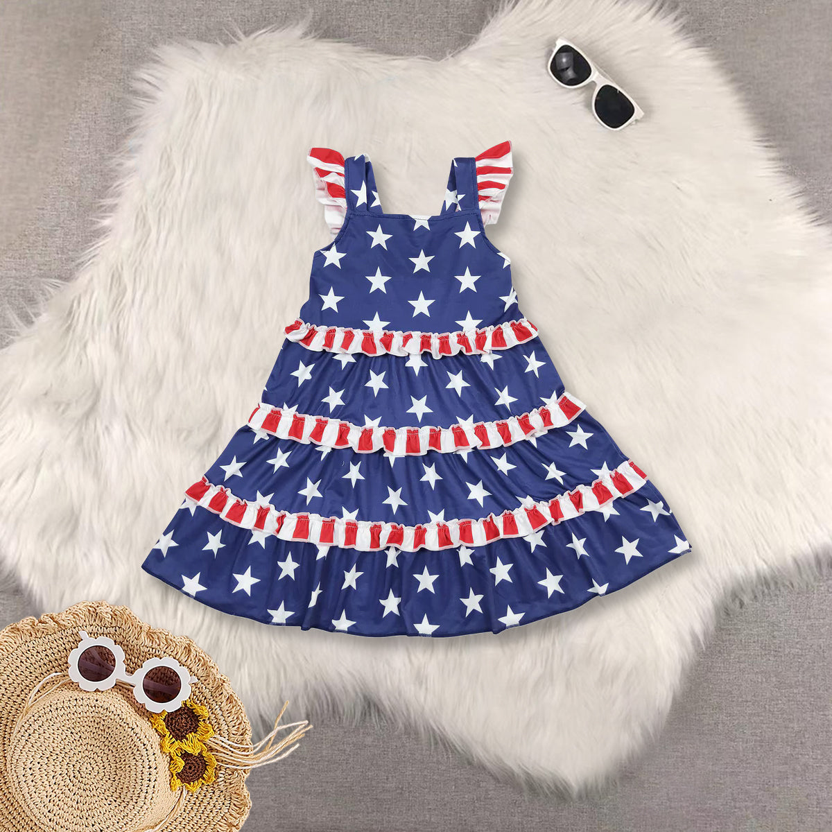 RTS baby girls clothes 4th of july short Sleeve dress