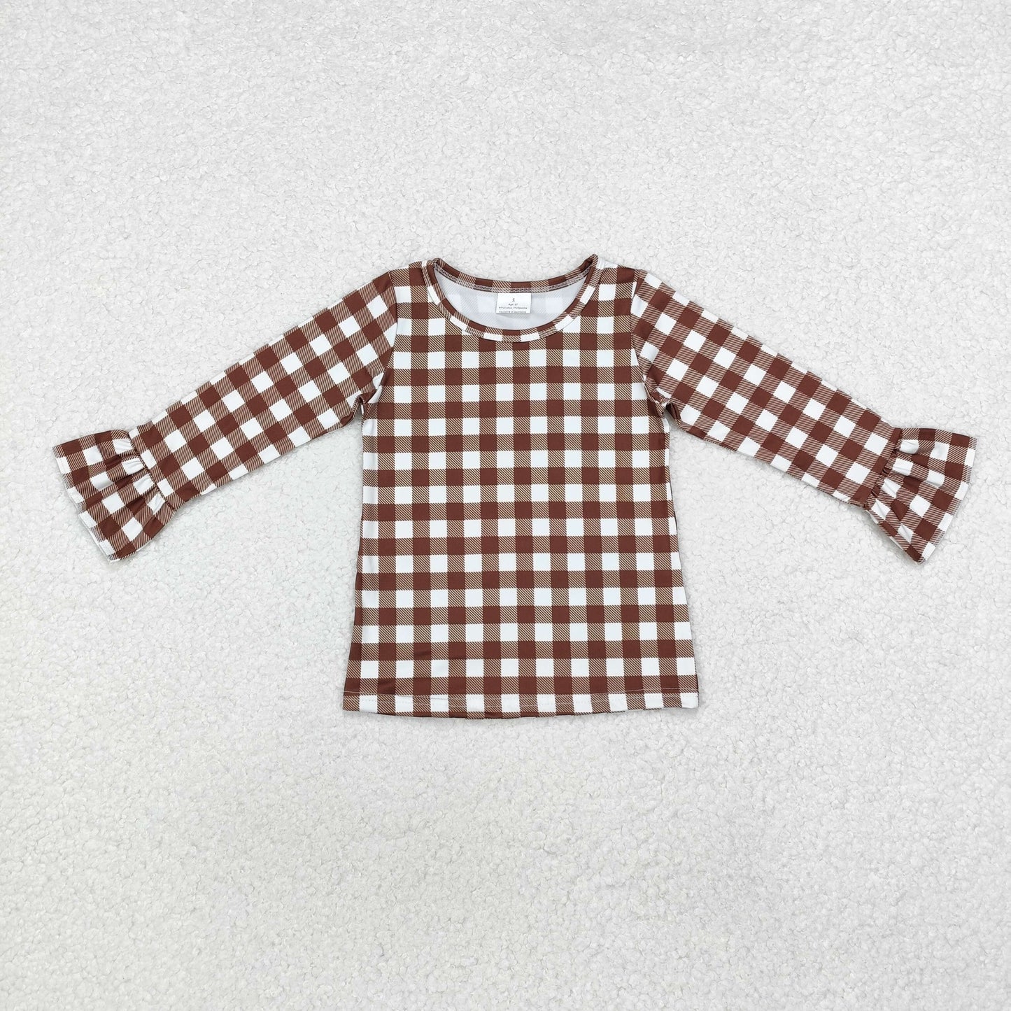 RTS NO MOQ ETA 5/7days arrived GT0738 Brown plaid lace long-sleeved top