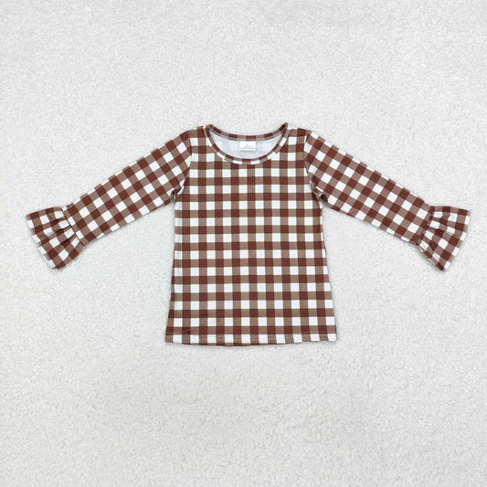 RTS NO MOQ ETA 5/7days arrived GT0738 Brown plaid lace long-sleeved top