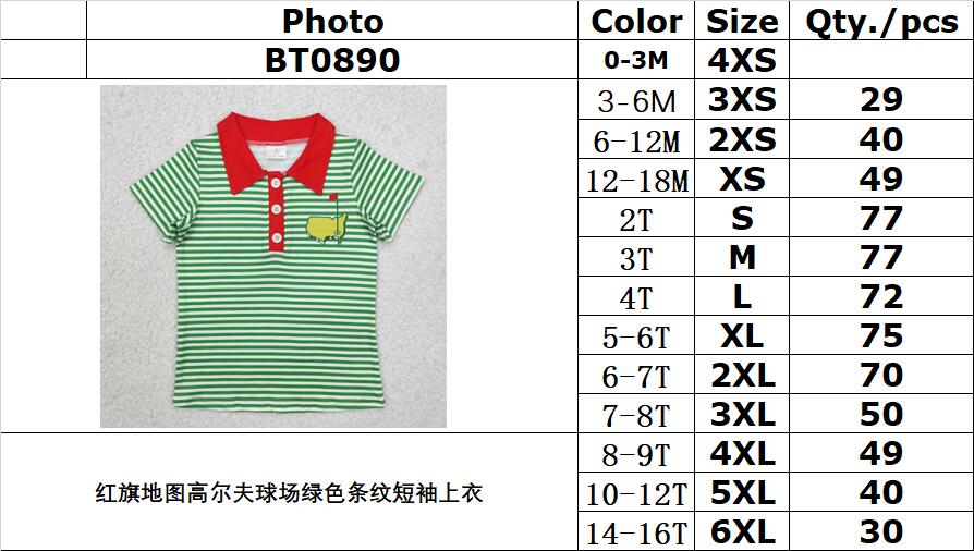 RTS NO MOQ ETA 5/7days arrived BT0890 Red flag map golf course green striped short-sleeved top