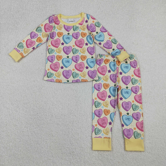 RTS NO MOQ（In Stock) GLP2981 Valentine's Day Letter Heart Beige Long-Sleeved Pants Pajama Set