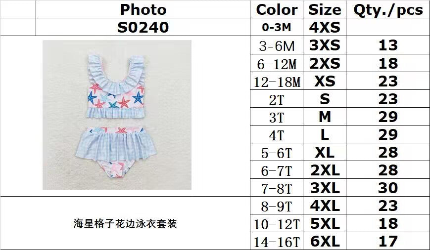 rts no moq S0240 Starfish plaid lace swimsuit set