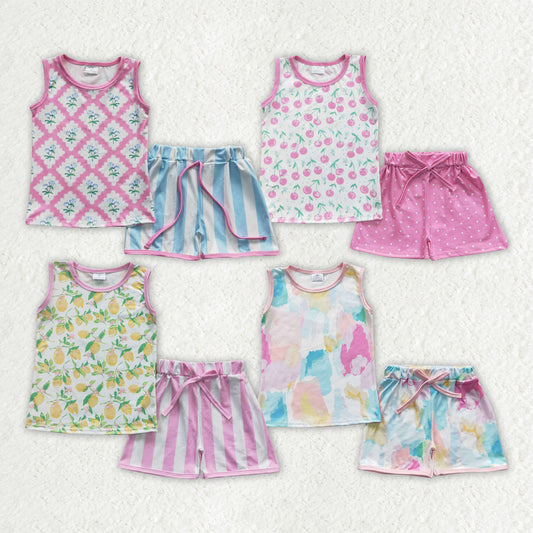 RTS NO MOQ baby girl clothes short-sleeved shorts suit & short-sleeved sets