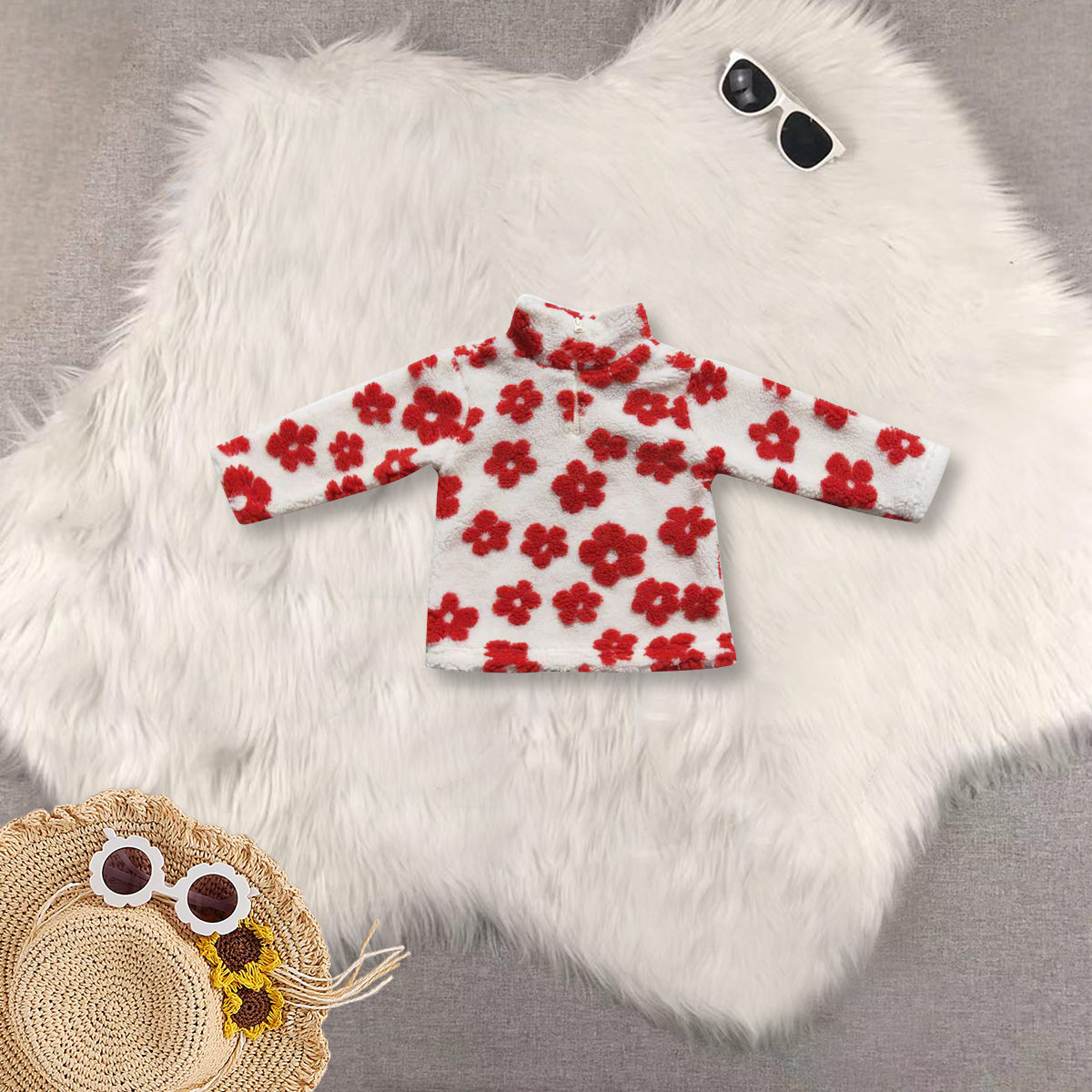 RTS NO MOQ Sibling baby girls clothes floral White Zipper Long Sleeve Tops