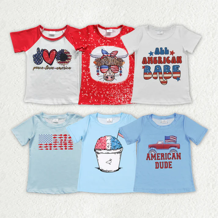 RTS NO MOQ baby girl clothes national day Short Sleeve Top