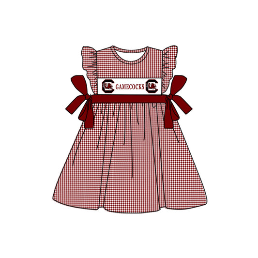 Deadline October 5  custom no moq eta 6-8weeks Burgundy Bow Waist Check Flying Sleeve Dress