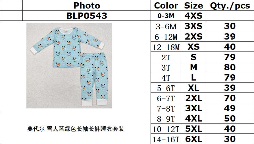 BAMBOO RTS NO MOQ ETA 5/7days arrived BLP0543 Modal Snowman Blue Green Long Sleeve Pants Pajama Set