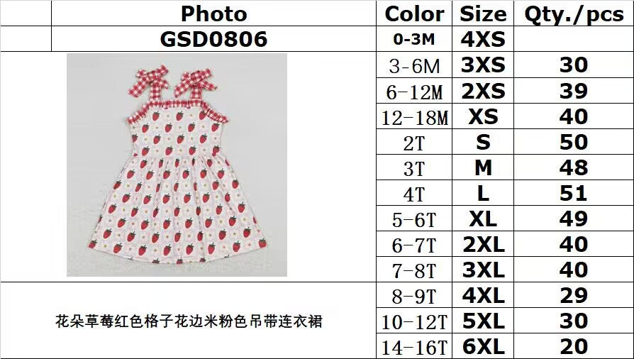 GSD0806 Flower strawberry red plaid lace beige suspender dress