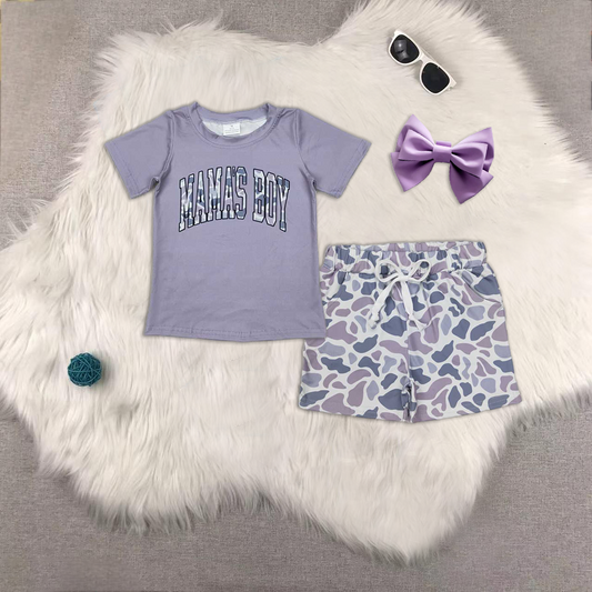 RTS NO MOQ HOT SELL baby boys clothes MAMA BOY short sleeve Camouflage shorts set