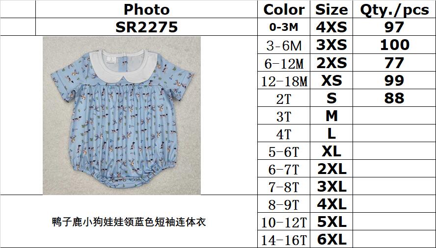 RTS NO MOQ ETA 5/7days arrived SR2275 duck deer puppy doll collar blue short-sleeved jumpsuit