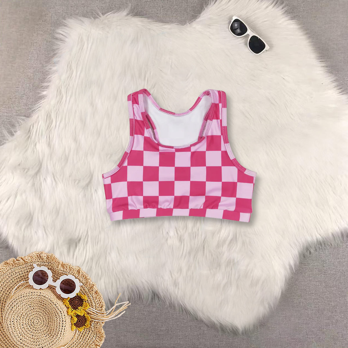 RTS NO MOQ Sibling baby girl clothes plaid short-sleeved top lace trousers sets and top and pants