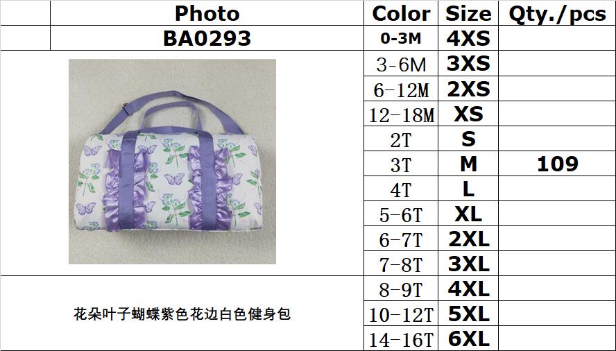 RTS NO MOQ BA0293 Gym bag with flowers, leaves and butterflies and purple lace