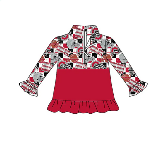 Deadline September 14  custom no moq eta 6-8weeks Red zippered stand-up collar pullover coat with ruffled cuffs