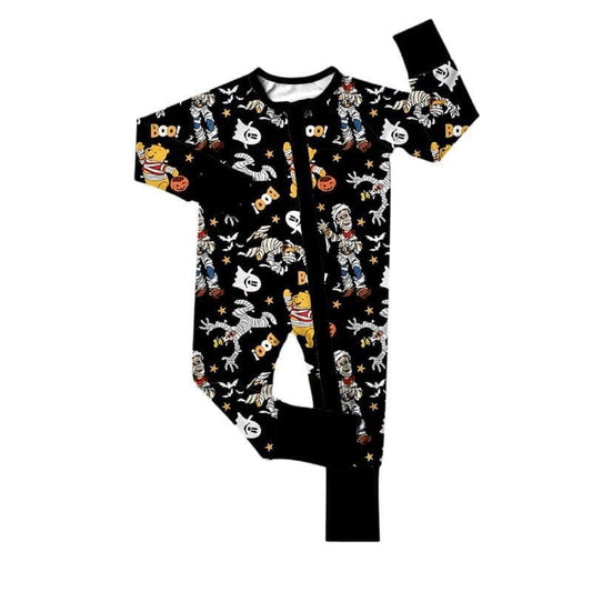 custom moq 5 eta 6-7 weeks baby boys clothes cartoon Winnie the Pooh black long sleeve summer romper