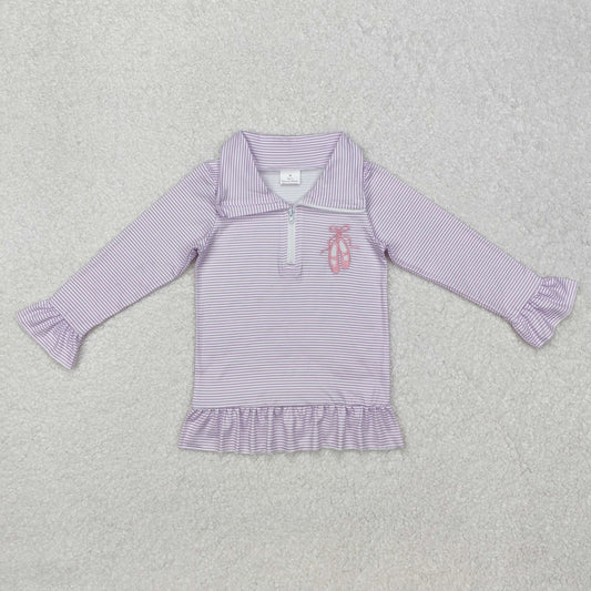 RTS NO MOQ ETA 5/7days Arrived GT0887 Embroidered ballet shoes purple striped lace zipper long-sleeved top