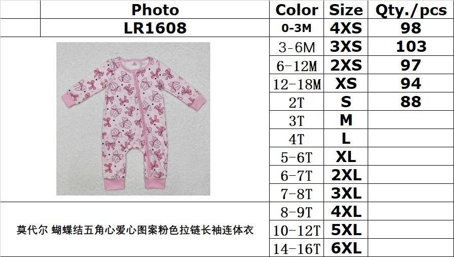 BAMBOO RTS NO MOQ ETA 5/7days Arrived LR1608 Modal bow five-pointed heart heart pattern pink zipper long-sleeved jumpsuit