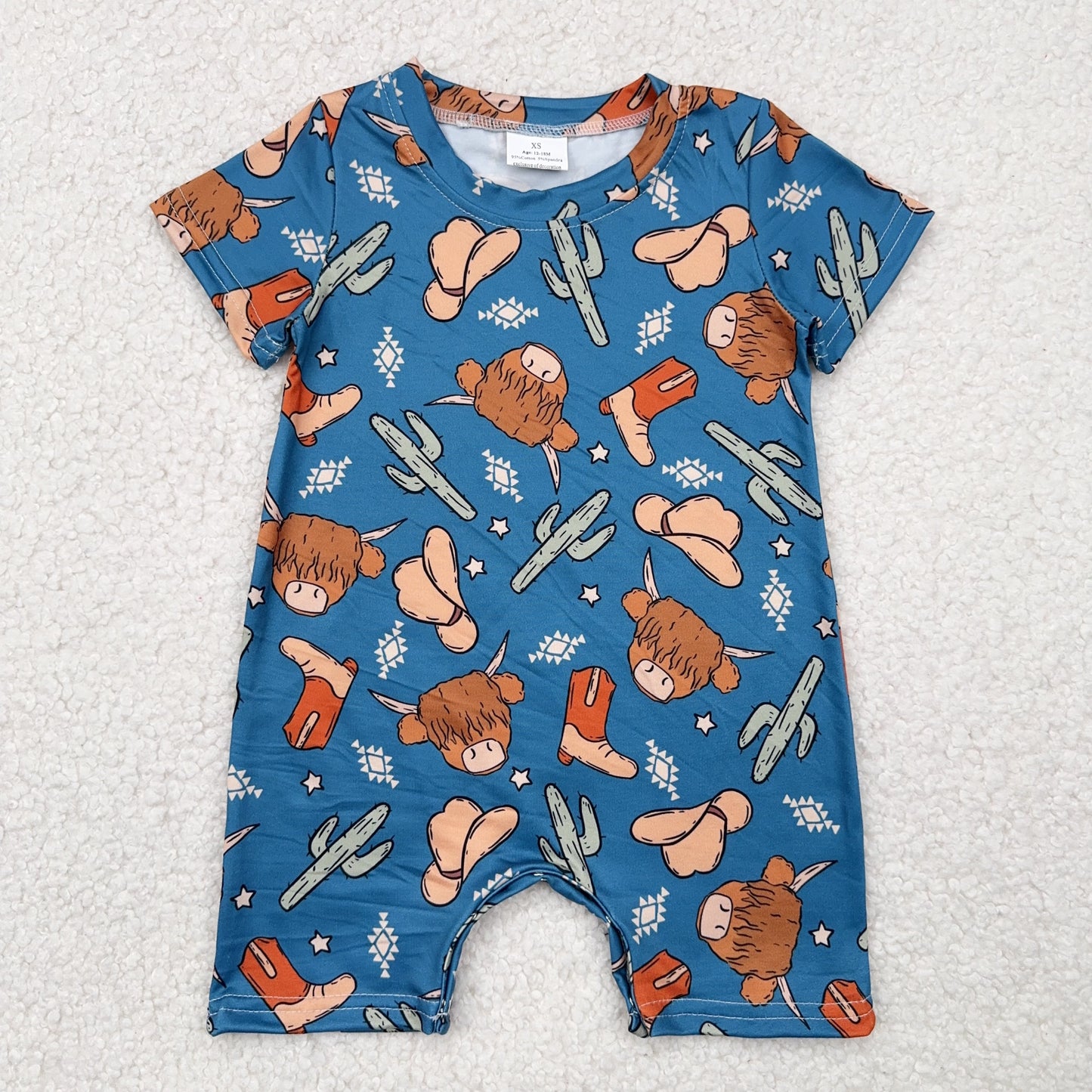 RTS SALES NO MOQ4.19	 牛头仙人掌靴子帽子蓝色连体衣Bull head cactus boots hat blue jumpsuit