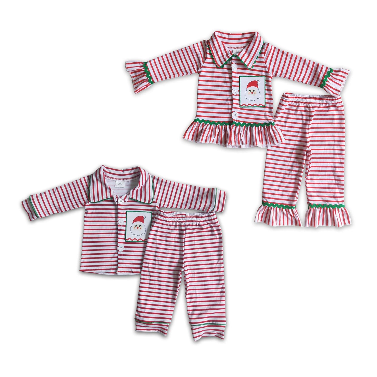 RTS NO MOQ  6 A2-20 6 B9-3 Boys Girls Red Striped Button Long Sleeve Pajama Set