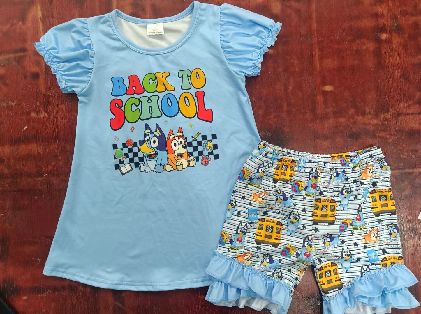 custom moq 5 eta 5weeks mix size Summer girls bluey short sleeve shorts suit