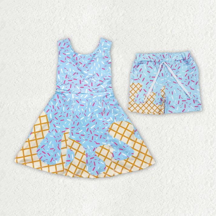 RTS NO MOQ Sibling baby girl clothes yoga team sleeveless skirt and shorts