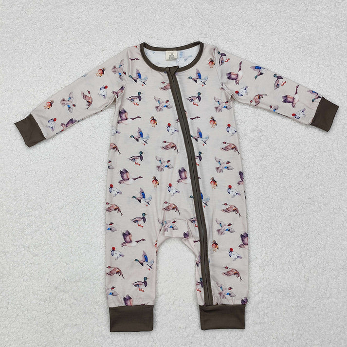 RTS NO MOQ Baby Boys Bamboo Duck Turkey Long Sleeve Romper