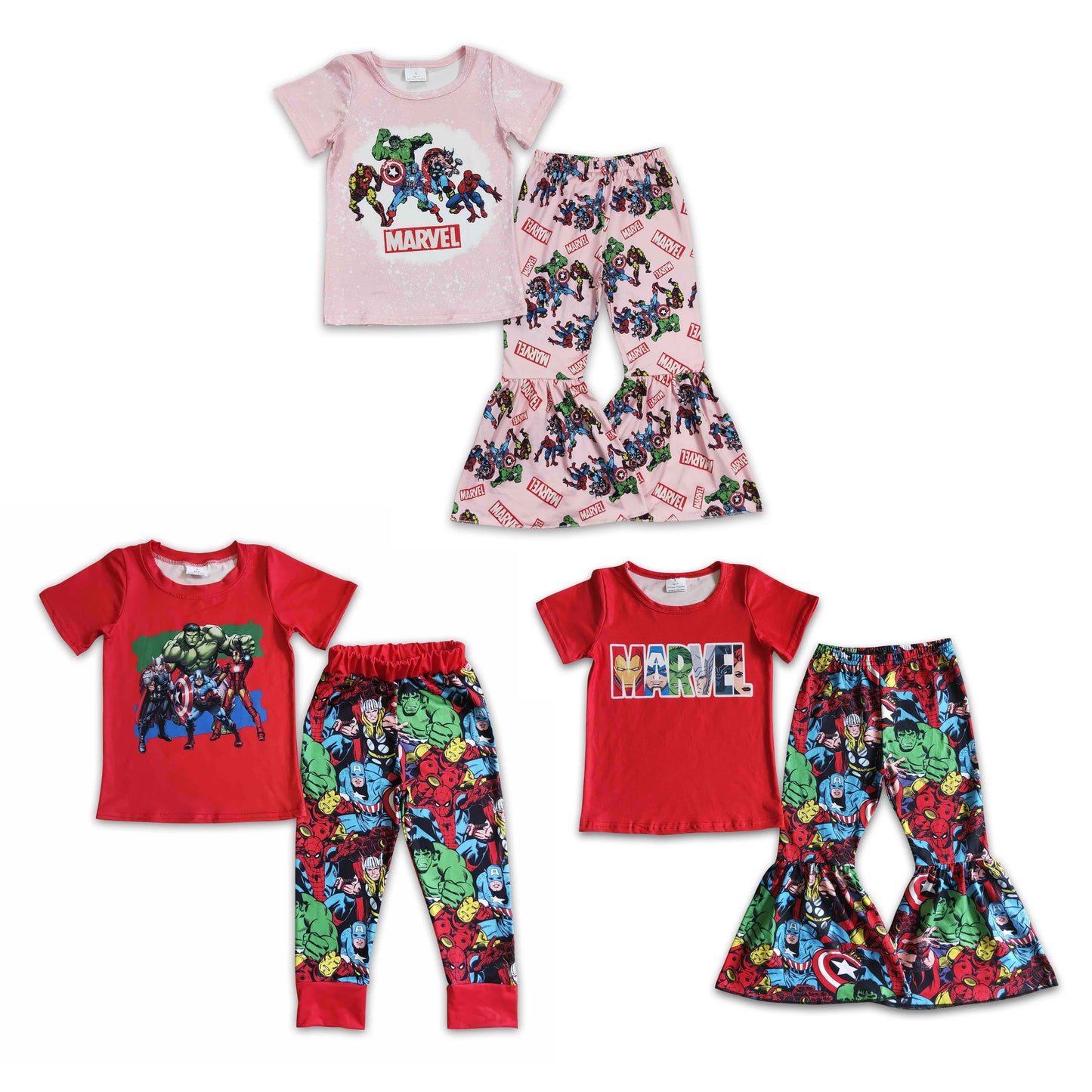 RTS NO MOQ MARVEL red short-sleeved trousers suit BSPO0021   GSPO0308   GSPO0159