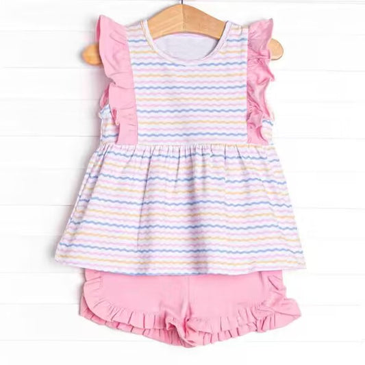 custom moq 5 eta 5-6 weeks baby girls clothes pink sleeveless shorts summer outfit