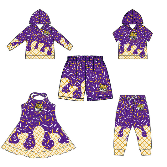 Custom summer teams baby girls clothes team purple hooded long sleeve tops and short sleeve top and dress and pants and shorts-25.5.28
