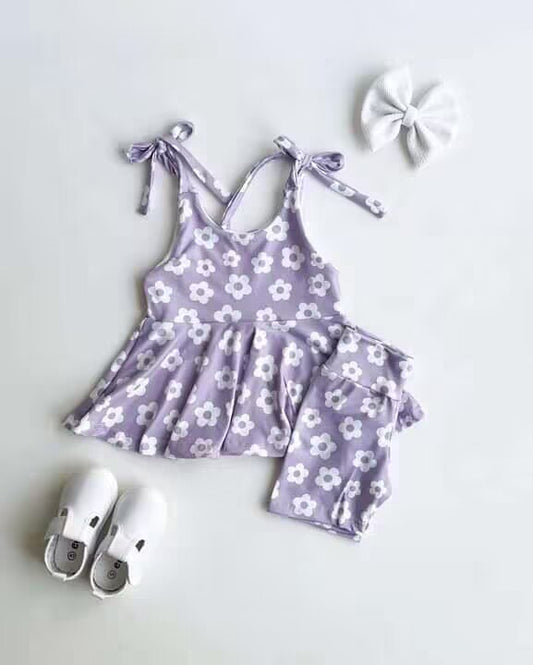 custom moq 5 eta 4-5 weeks baby girls clothes floral purple suspender shorts girls summer outfit