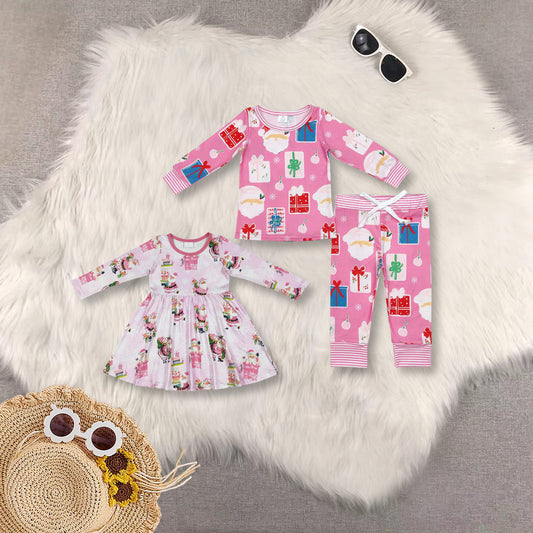 RTS NO MOQ Sibling Baby girl clothes Christmas long-sleeved trousers suit and dress