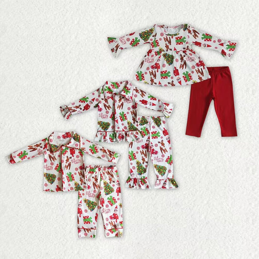 RTS NO MOQ 6 B4-39 6 C8-38 6 A22-14 Red Elk Christmas Tree Pattern Button Cardigan Long Sleeve Set