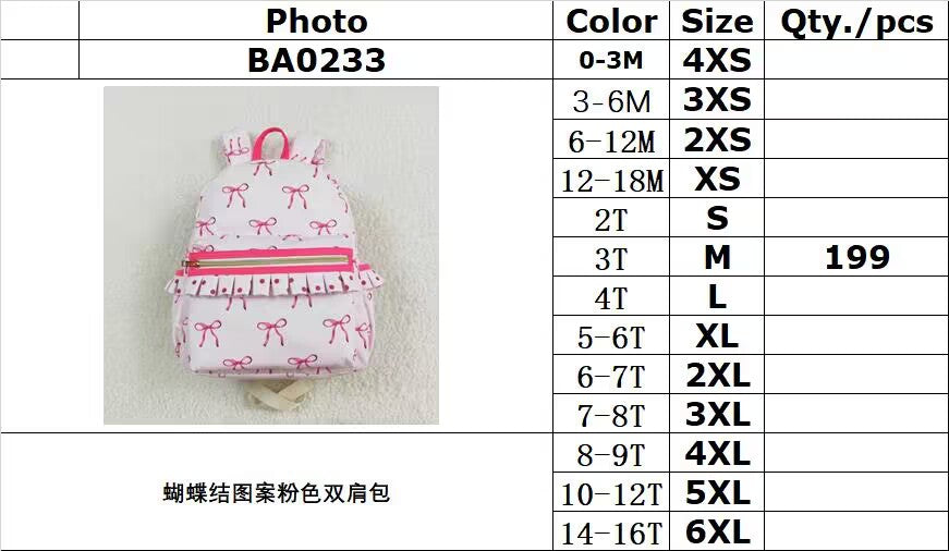 rts no moq BA0233 Bow pattern pink backpack-10*13.9*4 inches