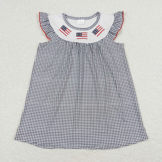 GSD0811 Embroidered flag black and white plaid flying sleeve dress