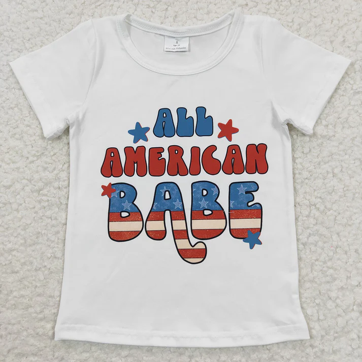 RTS NO MOQ baby girl clothes national day Short Sleeve Top