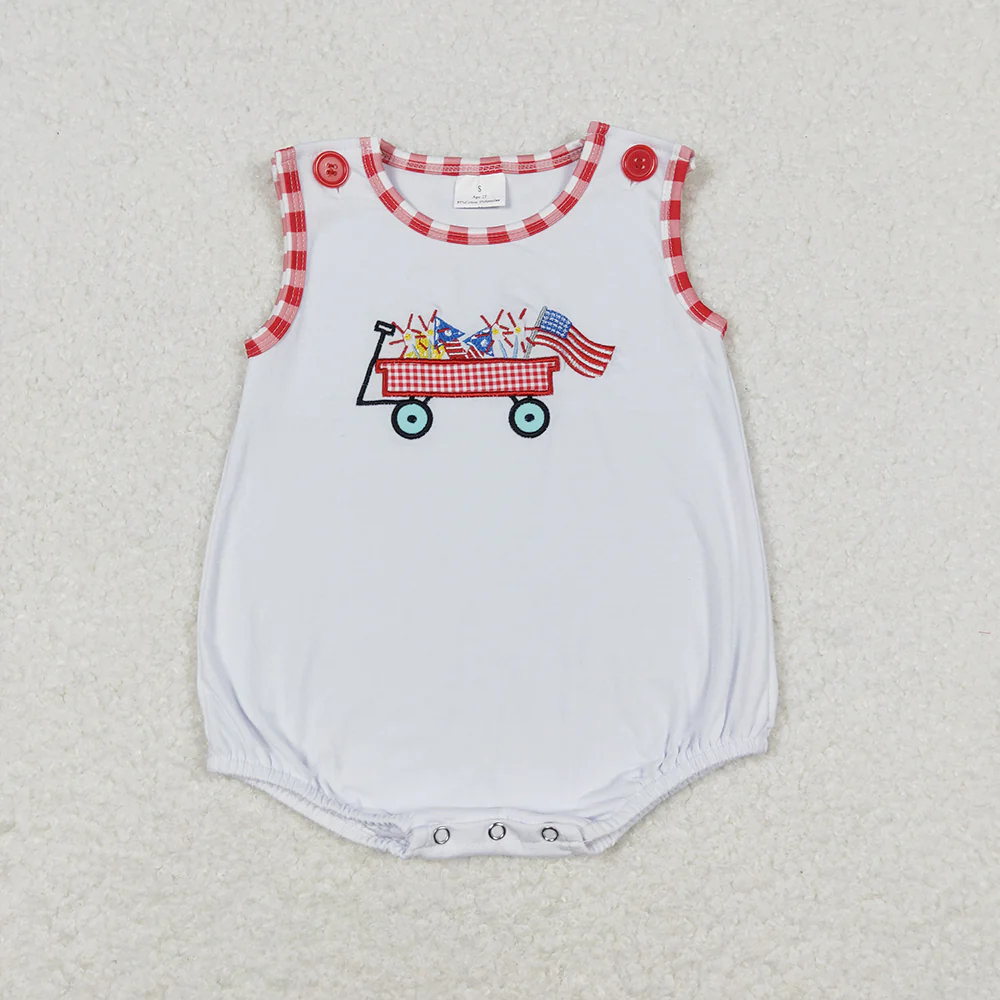 Baby Girls 4th Of July Flag Tractor Sibling Rompers Clothes Sets