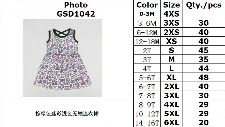 RTS no moq GSD1042 Brown and green camouflage light color sleeveless dress