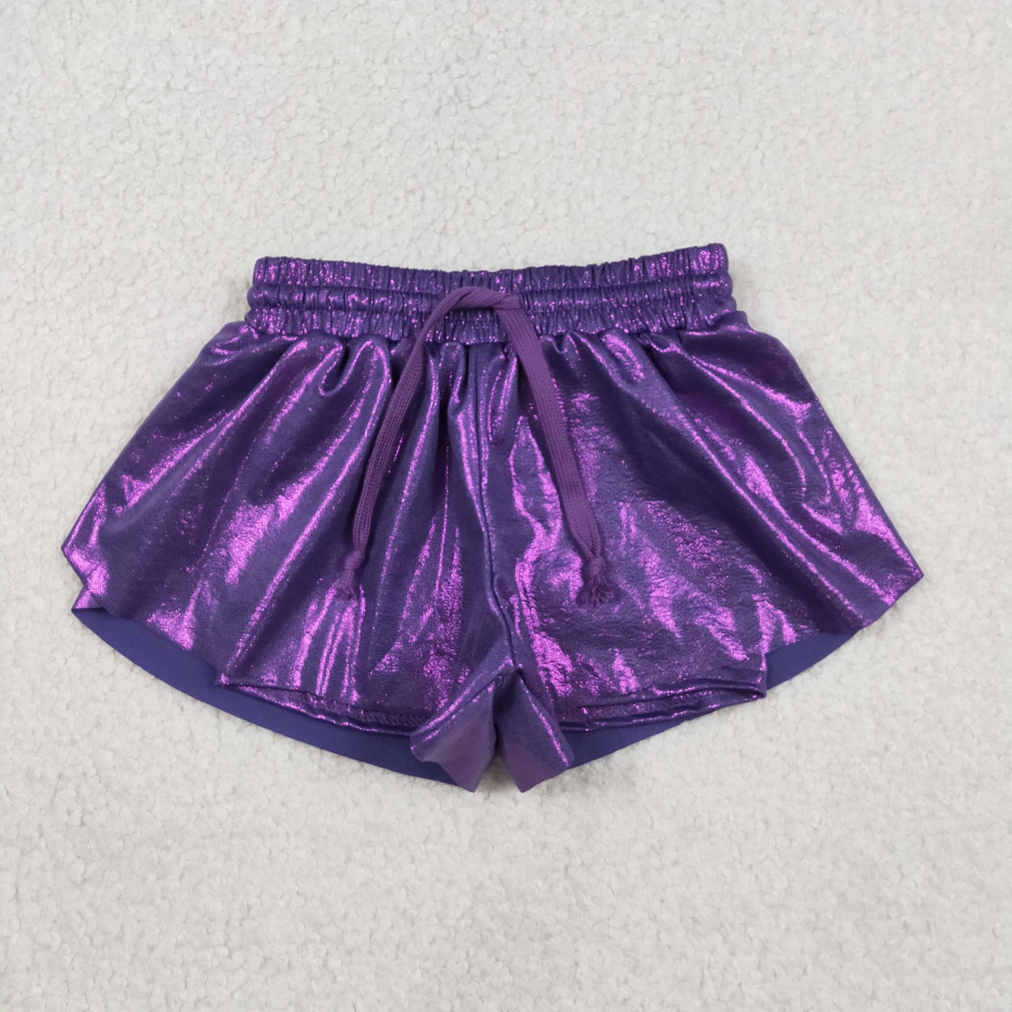 RTS NO MOQ（In Stock) Solid Color Purple Leather Shorts