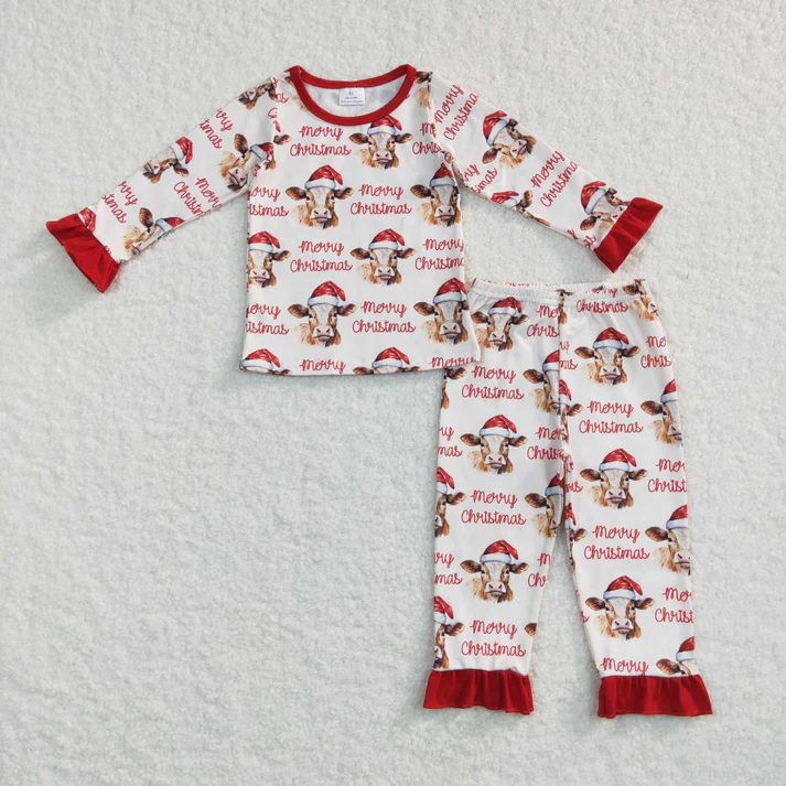 RTS NO MOQ Sibling Baby girls boy clothes Christmas cow long-sleeved trousers suit & rompers（