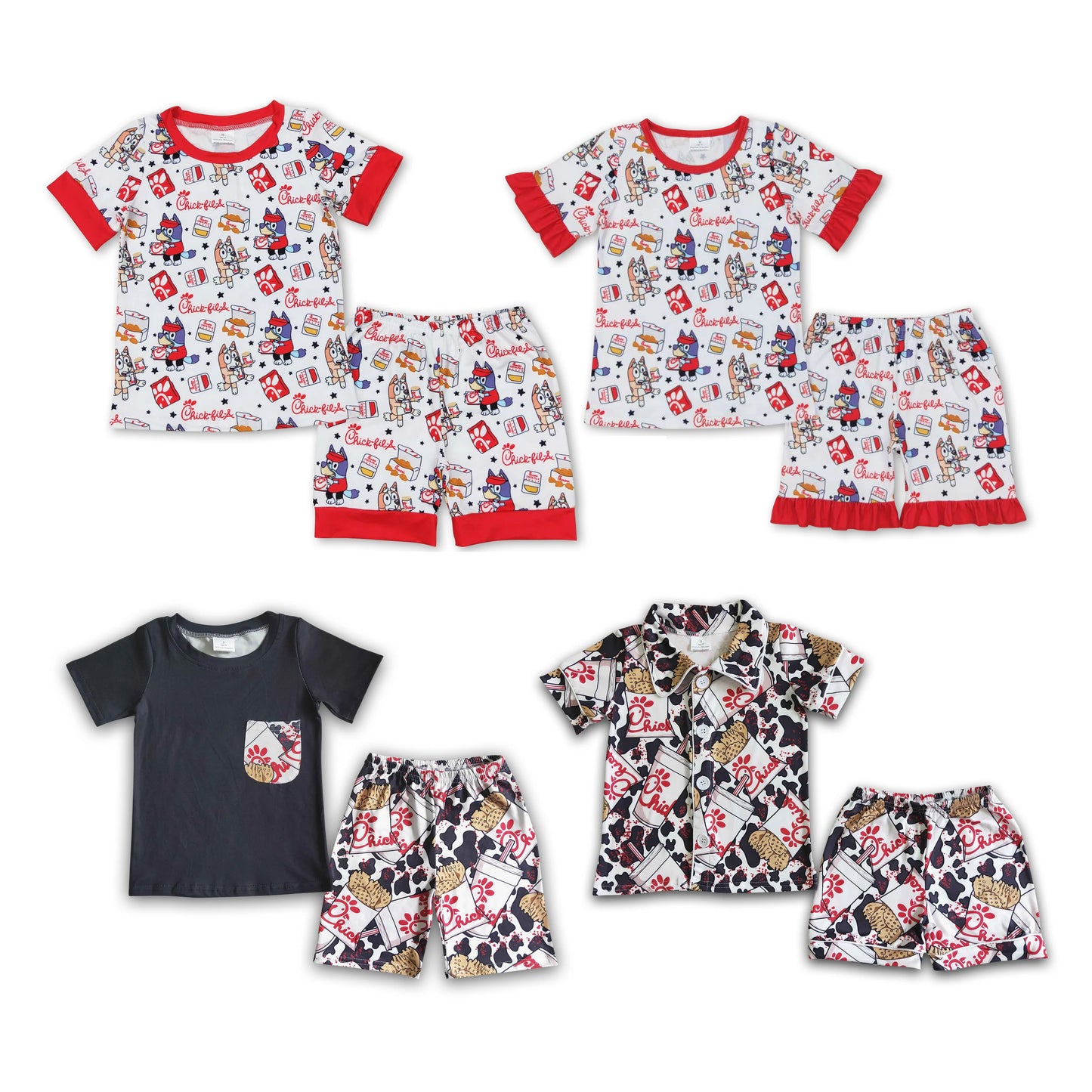 RTS NO MOQ Baby Girls and Boys Summer Chick Short Sleeve Shorts Sets