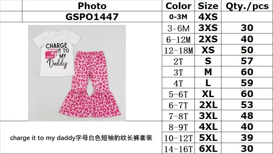 GSPO1447 charge it to my daddy lettered white short sleeve leopard print trousers suit