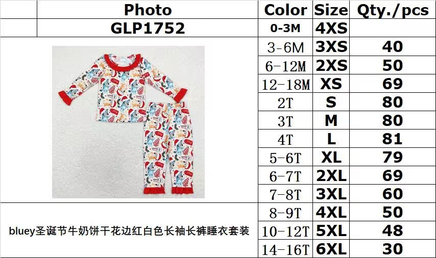 rts no moq GLP1752 bluey Christmas milk cookie lace red and white long-sleeved trousers pajama set