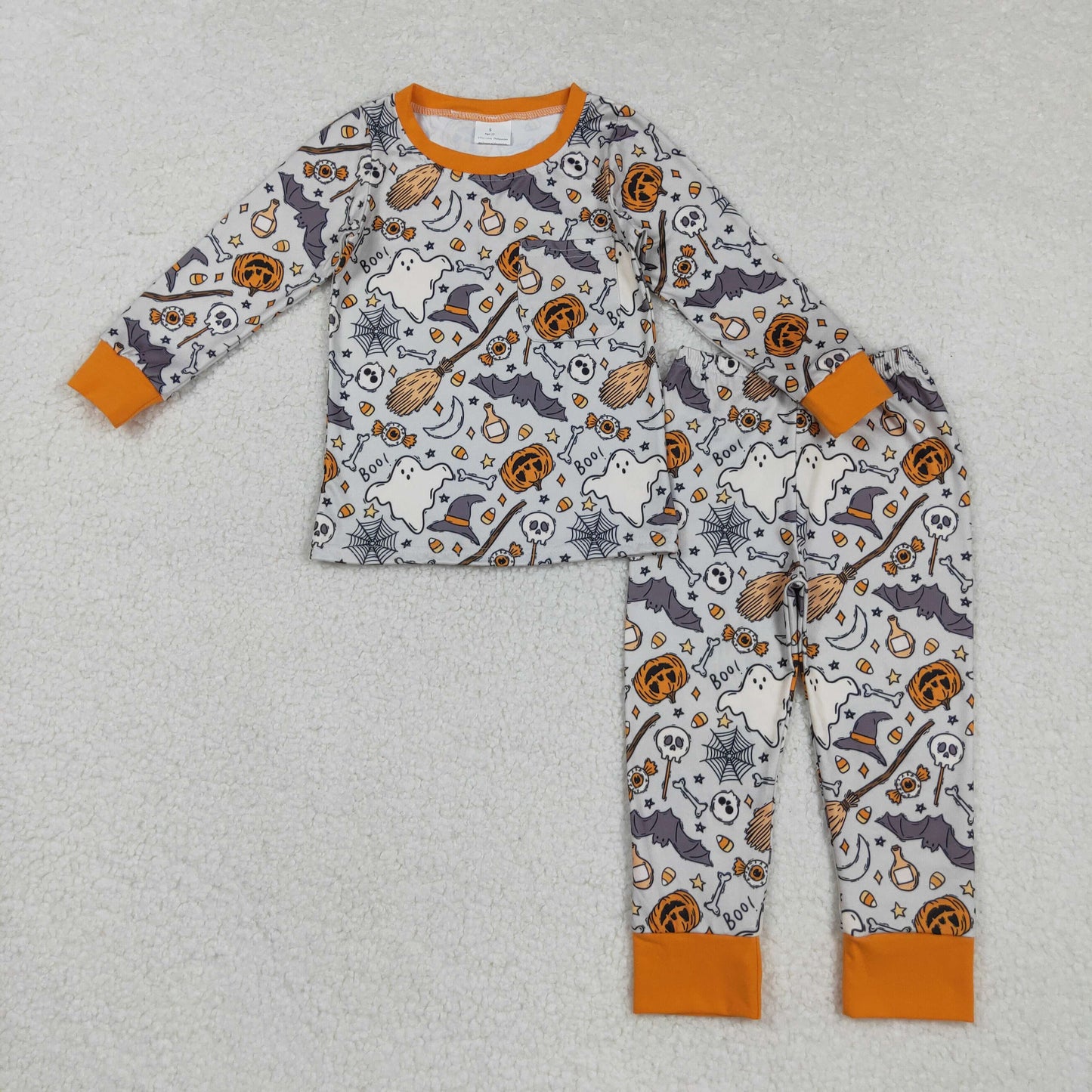 RTS NO MOQ（In Stock) BLP1147 Halloween pumpkin ghost bat broom long-sleeved trousers pajama set