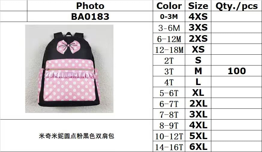 RTS no moq BA0183 Mickey and Minnie polka dot pink and black backpack