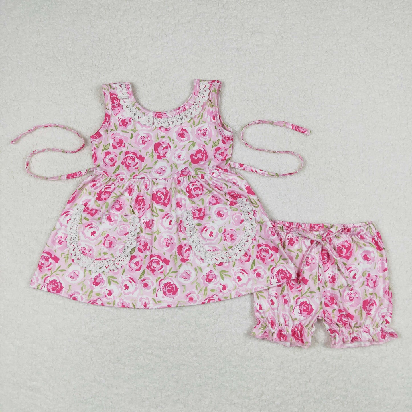 GSSO0685 Floral lace sleeveless shorts set